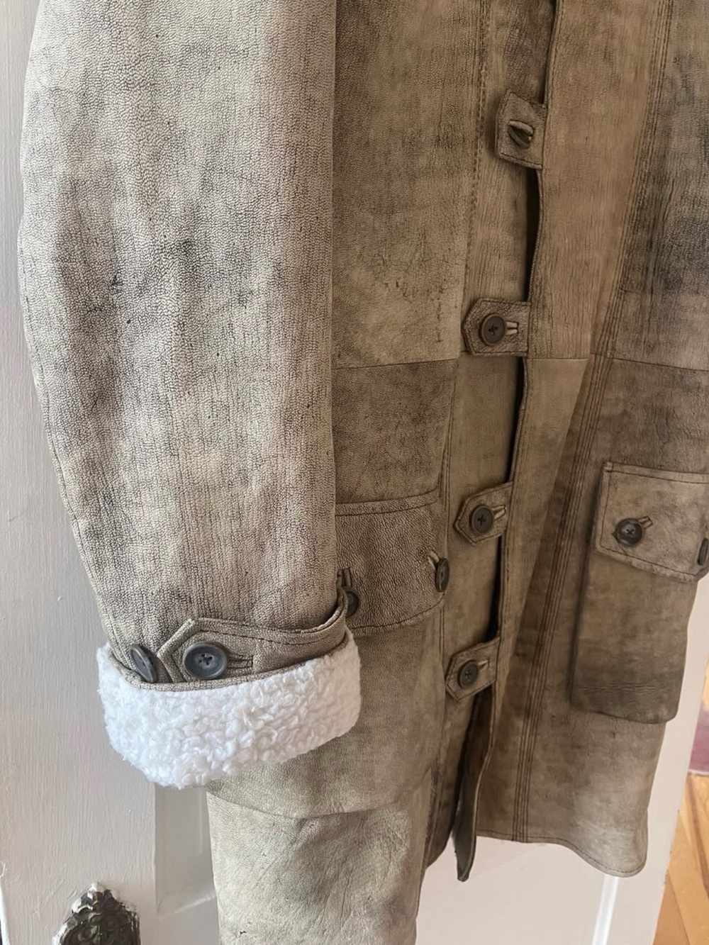 Distressed shearling coat - Picture 2 of 3